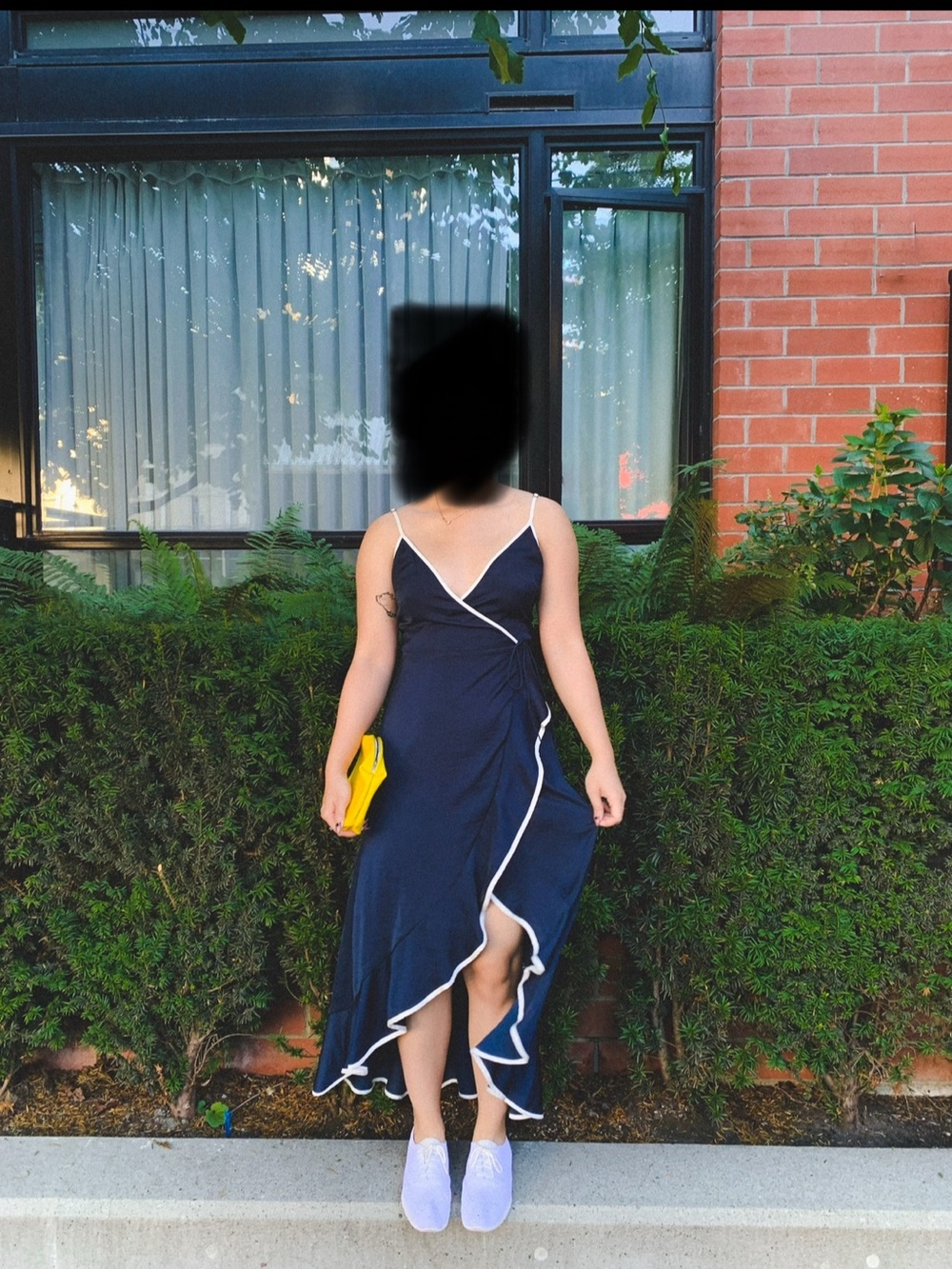 The Fifth Label Navy & White Trim High-Low Wrap Midi Dress